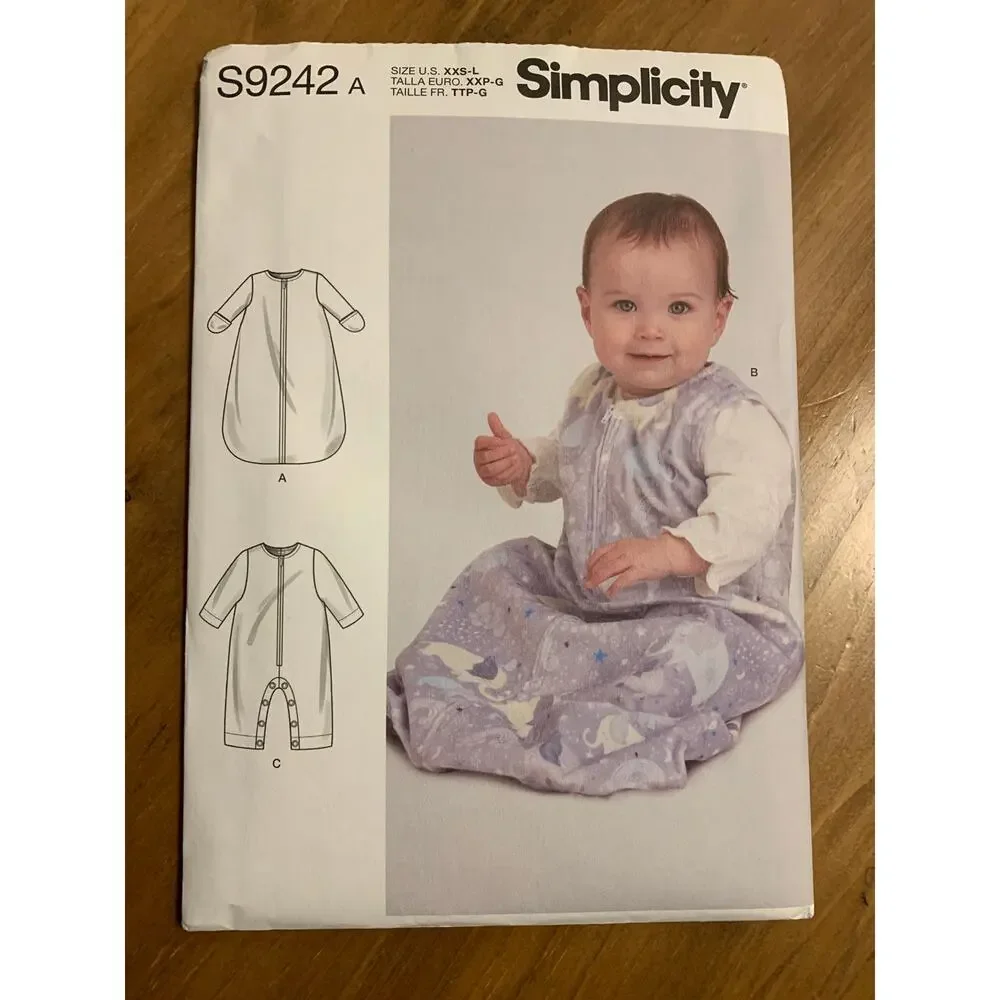 Simplicity S9242A Pattern Baby Infant Layette Jumpsuit Bunting US Size XXS-L